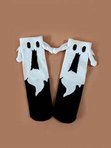 2/1 双万圣节和新年礼物袜，适合男孩和女孩的卡通动画袜子，万圣节中筒袜，带有磁性手持设计，天使翅膀袜子，适合作为礼物 - 彩色 - 查看 7