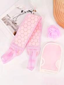 3 قطع مجموعة فرشاة تقشير الجسم - تشمل فرشاة ظهر، قفاز استحمام وإسفنجة استحمام