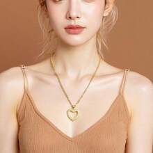 dollrinboy 1件14K镀金嘻哈独特设计金块钻石形状吊坠项链，男女皆宜，配3毫米不锈钢费加罗链 - heart - 查看 5