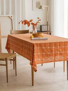 1pc Rustic Orange Plaid Tablecloth, High-Quality Versatile American Country Style Vintage Minimalist Kitchen Decor Rectangular Tablecloth For Family Gathering, Birthday Party, Dinner - Orange - View 8