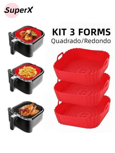 Kit 1/3 Formas de Silicone Quadrada/Redondo para Air Fryer e Forno Forma com Alça,Promoção!
