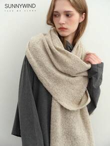 1pc Women Solid Color Soft Knit Scarf, Everyday Use For Dress - Beige - View 9