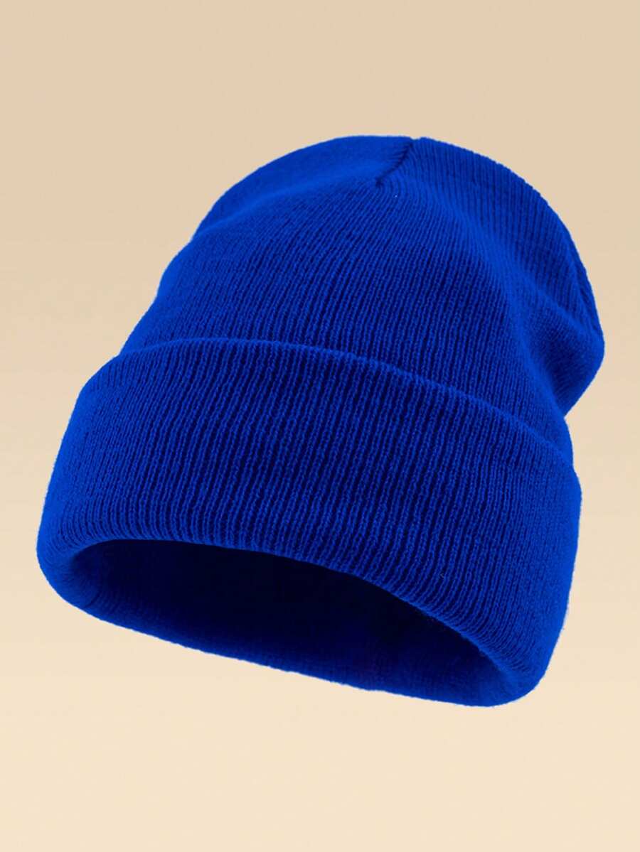 1pc Outdoor Warm Solid Color Knit Beanie Hat, Suitable For Daily Wear Autumn Decor,Summer,Beach,Holiday,Festival,Travel - Royal Blue - View 1