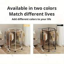 1pc 360° Rotating Floor Standing Garment Rack With Wheels - Sturdy Metal Frame, Space-Saving Portable Design, Suitable For Laundry Room, Boutique Display And Home Storage, 150 Lbs Capacity, Clothes Hanger, Laundry Room Accessory, Modern Aesthetic, Durable Structure