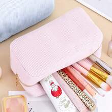 Borsa per trucchi con nome ricamato - Custodia cosmetica personalizzata in velluto a coste, organizer personalizzato per assorbenti igienici, borsa da toilette pratica per i viaggi, organizer per il trucco multifunzionale in stile vintage e moderno con design a tinta unita, ricamo di lettere elegante, regalo ideale per lei, fidanzata, fidanzato, amici - unico, morbido e di stile