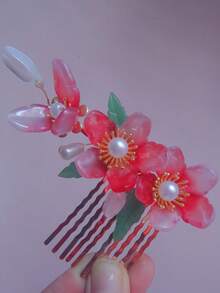 1 件/优雅紫色胖桃花设计发夹，长 7 厘米中国古风旗袍发饰，长流苏，金属材质永久保色，易于使用，婚礼