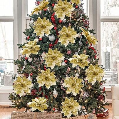 20/10/1pc 圣诞树装饰人造花、可爱人造花圣诞树装饰、圣诞花、一品红圣诞树装饰、闪光人造圣诞花人造花、家居装饰、万圣节礼品装饰、家居装饰、礼品包装节日派对装饰、圣诞节、假期、季节、婚礼圣诞树装饰、闪闪发光的冬季灌木装饰、圣诞树。