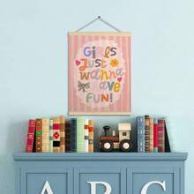 1幅带框帆布墙画，儿童房装饰，“女孩只想玩得开心”励志名言画，彩虹艺术，波西米亚风格，婴儿房/儿童房装饰，孕妇房装饰 - 彩色 - 查看 4