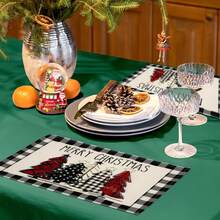 4 pièces/6 pièces, Napperons de Noël - Motif à carreaux de bison flocons de neige Napperons pour les fêtes d'hiver, Tapis de table lavables, Convient pour les fêtes de famille, la cuisine et la décoration de la salle à manger 30x45cm
