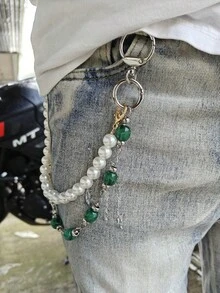 Jadeite Imitates Emerald Green Pearl Short Pants Chain Double-Layer Atmosphere Pocket Chain Fashionable Men And Women Multi Functional Luxury Accessories