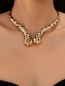 1 pieza Collar gargantilla de moda con diseño de garra de leopardo estilo hip-hop, collar con colgante de leopardo con strass de lujo, regalo único para fiestas/festividades para mujeres