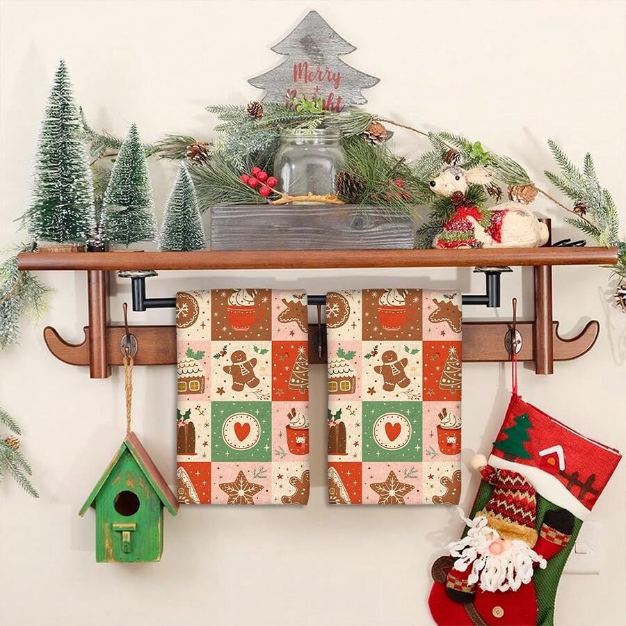 2/4 pièces Serviettes à vaisselle imprimées avec éléments de Noël, convenant comme cadeaux de Noël, décorations de Noël, serviettes microfibre modernes super absorbantes pour la cuisine, la cuisson, la vaisselle, le nettoyage, les serviettes de toilette, les torchons à thé, douces et très absorbantes, décoration de cuisine, cadeaux pour les voisins, les mères, les anniversaires, les pendaisons de crémaillère pour les amis, les essentiels de cuisine, les nécessités quotidiennes