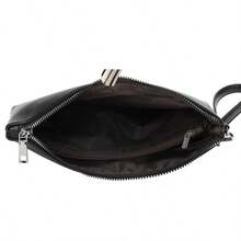 1 件黑色鹰/鹿头图案 PU 皮革手拿包，时尚简约商务风格男士腕包，拉链开合带腕带，可容纳手机、现金、卡，防水防刮，轻巧便携，适合工作、会议、用餐，是送给男士、丈夫、老板、同事的绝佳礼物