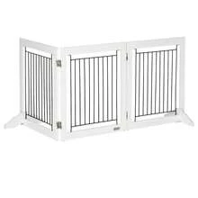 PawHut Foldable Wooden Pet Gate W/ 3 Panels 2 Support Feet For Small Dogs White - White - View 8