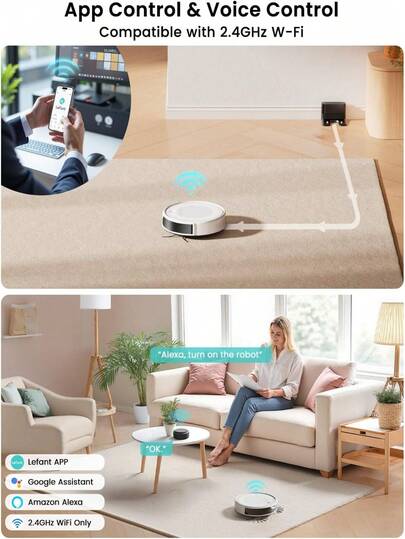 Lefant LEFANT M310 Ultra Robot Stofzuiger Mop 6000Pa Suction 3.1in Slim 170Mins 3D Navigation APP Control Pet Hair Tapijt view 10