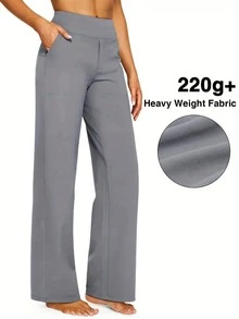 3pcs High-Waisted Wide Leg Pants - Stretchy Knit Trousers With Deep Pockets For Yoga, Lounge & Daily Commute - 3pcs Khaki+Grey+Black - 查看 7