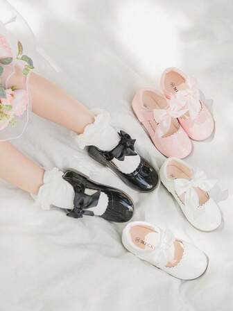 可爱女孩时尚玛丽珍蝴蝶结公主舞鞋