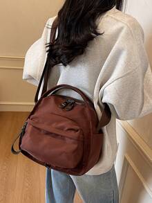 简约时尚轻便休闲包，百搭优雅，女士斜挎包，日常纯色大容量，时尚单肩手提包，通勤包，适合工作通勤和户外购物 - 咖啡棕 - 查看 3