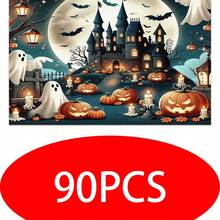 4 Stücke Halloween Horror Schloss & Kürbis Muster Leinen Tischsets - Gewebte Leinen rechteckige Tischsets für Speisezimmer, Küche, Kaffeetisch, Esszimmerdekoration - Verschiedenfarbig - Übersicht 11