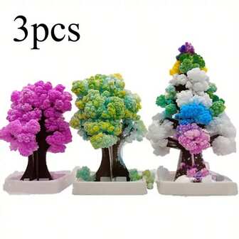 3pcs Mini Christmas Tree Magic Growing Kit, Magical Water Growing Crystal Tree DIY Craft Toy, Colorful Decorations For Halloween, Christmas Events And Party Supplies