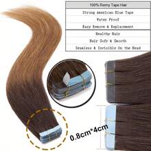 16 英寸 - 24 英寸 100% 真人发片接发，女士适用，20 片/包，直发无缝皮肤纬纱，雷米真人发片接发，渐变色，深棕色至浅棕色，T2/6# - S2/6 - 查看 3