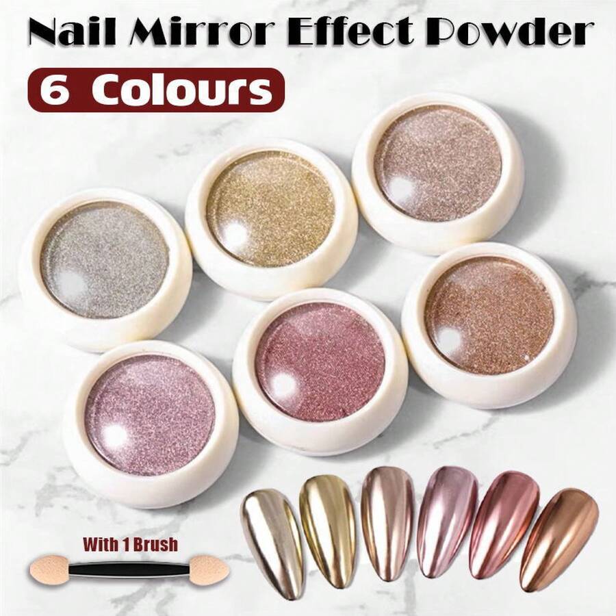 Aimall Chrome Nail Powder Set: 6 Colors Metallic Gold Chrome Nail Powder Mirror Effect Holographic Chameleon Pigment Chrome Powder For Gel Nails Manicure Nail Glitter Dust For Nail Art Decorations - 06 - View 1