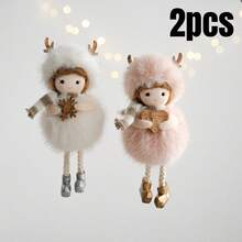2个春季新年装饰鹿角天使吊坠，树上装饰DIY吊坠，家庭节日装饰吊坠，易于悬挂（无挂钩） - 可爱的天使节日装饰礼物，节日毛绒天使，表情丰富，适合春节、复活节、新年和生日派对装饰 - 彩色 - 查看 9