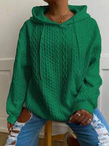 Áo sweatshirt dài tay dệt kim jacquard màu trơn dáng rộng thoải mái dành cho nữ cỡ lớn, thích hợp cho mùa xuân. - màu xanh lá - Xem 1
