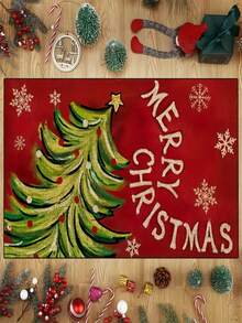 1pc New Christmas Tree Doormat, Suitable For Living Room, Bedroom, Indoor - Machine Washable - Flannel Material, Delicate Wrap, Skin-Friendly, No Pilling, Water-Resistant Easy Care, Odorless - Ideal For Home Decor, Room Decor, Living Room Carpet, Bedroom Carpet, Bathroom Carpet, Kitchen Carpet, Area Rug, Hotel Decor - Area Rug, All Season Use.