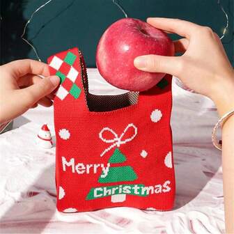 1pc Christmas Knitted Gift Bag, Christmas Eve Apple Bag, Candy Bag, Christmas Decoration, Creative Small Gift Bag, Christmas Storage Bag, Party Favor Bag, Christmas Scene Decor, Christmas Gift, Holiday Gift Home Decor Christmas Decorations Room Decor Winter