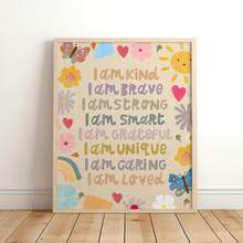 1 buc., Tablou de perete pe pânză, Decor pentru camera copiilor înrămat, Poster cu afirmații pentru copii, Imprimeu cu tematică florală, Imprimeu personalizat pentru dormitorul copiilor, Artă de perete personalizată pentru fete, Imprimeu pentru camera de joacă pentru fete, Decor pentru camera copiilor, Floral, Stil boem, Decor pentru camera copiilor, Decor pentru camera maternității