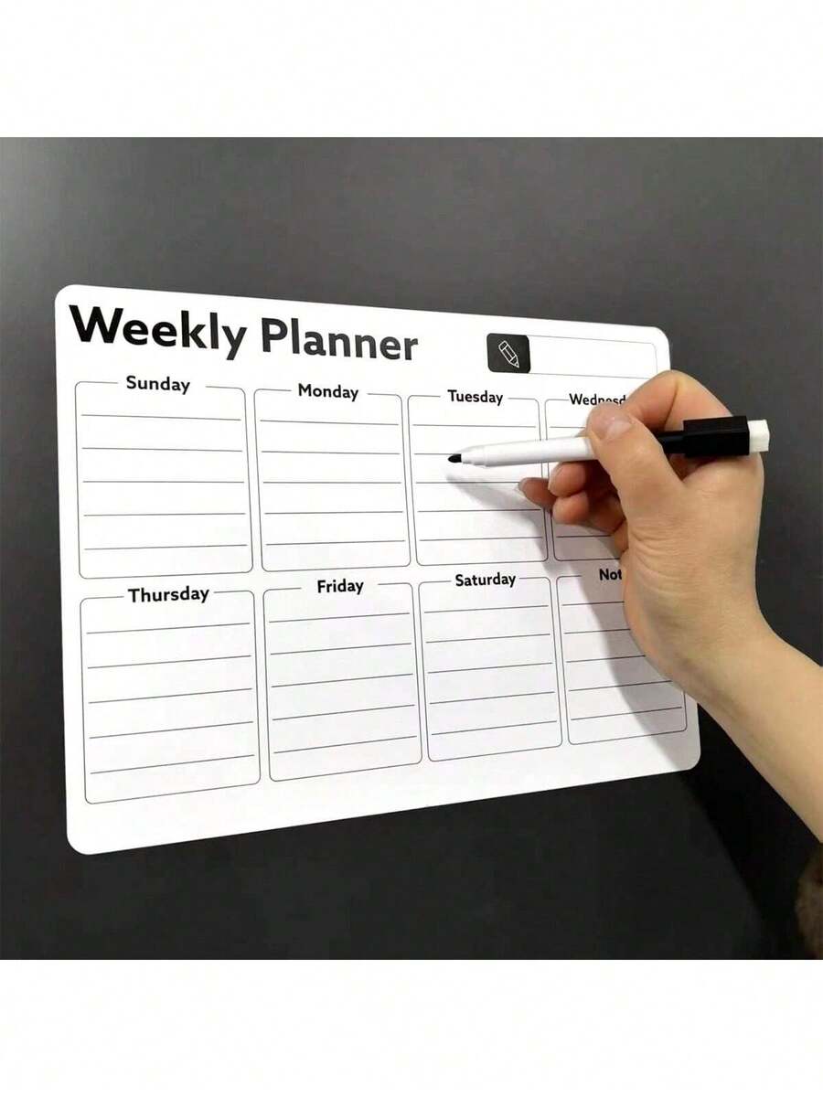 1pc Magnetic Refrigerator Calendar Dry Erase Board Planner, Weekly & Monthly Plan, Office Supplies, Rubber, Reminder Memo Board For Home And Office Use,School Supplies,Back To School
