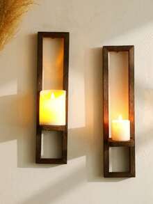 1pc/2pcs Vintage Farmhouse Style Wooden Wall Mounted Shelves, Brown Minimalist Geometric Design, Suitable For Indoor Living Room Wall, Window Sill, Fireplace Mantel, Outdoor Garden Wall (Candles Not Included) - Multicolor - View 4