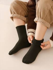 5/10 Pairs Kids Thermal Fleece Socks, Warm & Versatile For Autumn/Winter, Unisex Mid-Calf Socks For Boys & Girls, Suitable For Ages 1-3, 4-7, 8-12, Teens