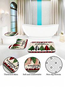 1 Stück/4 Stücke fröhliche Weihnachten bunte Weihnachtsbaum Muster multifunktionale wasserdichte Duschvorhang mit 12 Haken, rutschfeste Badezimmermatte, U-förmige Bodenmatte und runde Toilettendeckelabdeckung, Badezimmer-Set für alle Situationen