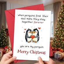 1 张企鹅圣诞贺卡（带信封），送给男朋友、丈夫、伴侣和情侣的趣味圣诞贺卡，男朋友的圣诞礼物，你是我的企鹅 - 均碼 - 查看 8