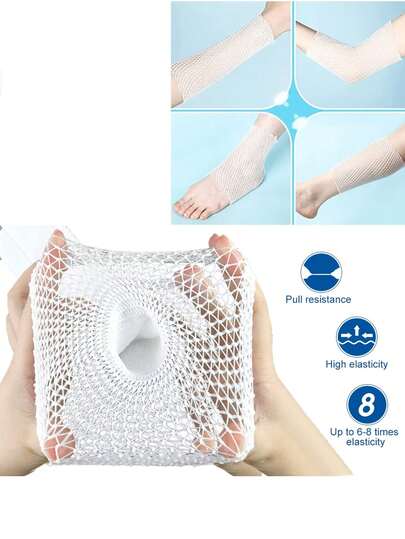 1 rolo de bandagem de malha respirável macia, bandagem de gaze tubular elástica para curativo de feridas, adequada para pulso, cotovelo, joelho e tornozelo de adultos, com fita adesiva ventilada