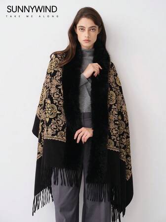 1pc Elegant Low-Key Paisley Scarf, Autumn/Winter Women Poncho For Dress