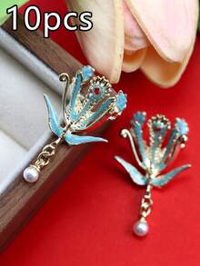10 Pieces Per Pack Of Nail Art Nail Charm Nail Accessories, Three-Dimensional Light Luxury Chinese Style Swan Peacock Tassel Pendant, Phoenix Crown And Rosy Robe Nail Charm DIY Nail Decorations Suitable For Daily Life