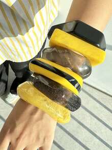 1 chiếc vòng tay nhựa sọc đen vàng sáng bóng bất đối xứng, phụ kiện thời trang thanh lịch để đeo hàng ngày và chụp ảnh tạp chí - nhiều màu - Xem 4