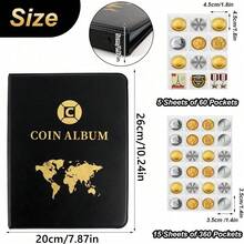420-Piece Large Capacity Coin Collection Album, Built-In 3 Metal Mechanical Ring Binders, Commemorative Coin Storage Book Coin Album Storage For Collectors, Coin Collection Album Transparent, 26*20*5cm - 黑色 - 查看 3