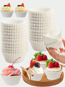 100 Stücke weiße Backförmchen, Backförmchen-Set, fettdichte Cupcake-Förmchen, geeignet für Kuchen, Snacks und Desserts für verschiedene Feste