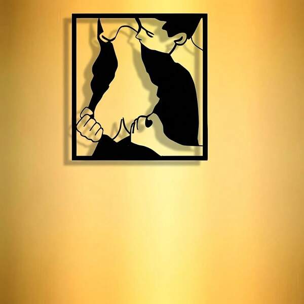 1 pieza Obra de arte simple y elegante - Decoración de mural de metal con silueta de pareja romántica, adecuada para oficinas, salas de estar, dormitorios, terrazas, cocinas, jardines, tiendas, cafeterías, salones de baile, bares, villas campestres, casas de campo - Perfecto para nuevos hogares, regalos festivos, coleccionistas de antigüedades - Desmontable y reutilizable