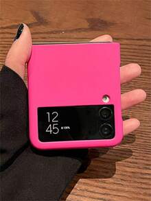 Luxury Solid Color Skin Friendly Frosted CD Pattern Magnetic Phone Case Compatible With Samsung Galaxy Z Flip 7 6 5 4 3 Support Wireless Charging Matte Folding Protect Back Cover - Hot Pink - View 6