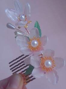 1 件/优雅紫色胖桃花设计发夹，长 7 厘米中国古风旗袍发饰，长流苏，金属材质永久保色，易于使用，婚礼