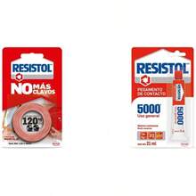 Resistol No Más Clavos Cinta, cinta adhesiva instantánea, cinta doble cara para uso en interiores y exteriores, adhesivo para ensambles, cinta de 19mm x 1,5m, 120 kg - Cinta de Montaje + Resistol 5000, pegamento - Ver 2