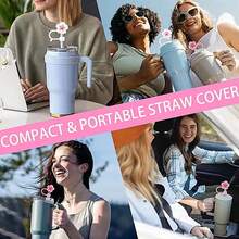 3 chiếc tương thích với cốc 30-40 Oz, 1 chiếc mũ rơm hình hoa táo gai dễ thương, 1 miếng phủ ống hút bằng silicon, 1 miếng bọc bảo vệ đáy cốc bằng silicon, phụ kiện cốc, tương thích với cốc , nút chặn chống tràn, chống bụi, nắp đậy ống hút, quà tặng tiệc ngày lễ - Nhiều màu - Xem 6