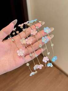 1 chiếc băng đô cài tóc hai lớp bằng hợp kim đính hoa ngọc trai giả, phụ kiện tóc trang trí ngọt ngào dành cho nữ nhân dịp Lễ Tình nhân, băng đô cài tóc, phụ kiện tóc trang trí nhà cửa - Nhiều màu - Xem 7