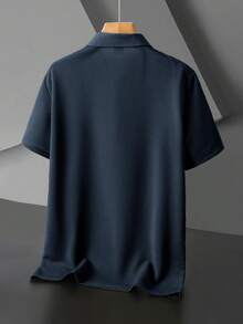 1 件刺绣图案商务休闲大码男士 Polo 衫，舒适面料，适合高尔夫、网球、户外旅行、休闲，是送给男士的绝佳礼物 - 藏蓝色 - 查看 3