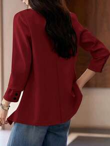 女式单排扣长袖西装外套，袖口带纽扣 - 紅色 - 查看 2